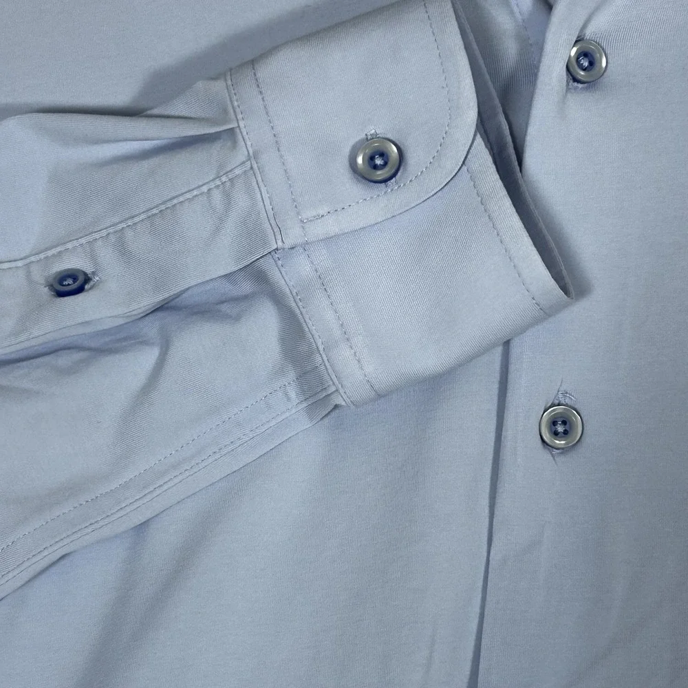 Dstrct & Row Men's Size Large Slim Blue Dress Shirt Long Sleeve Button Up - Picture 4 of 7